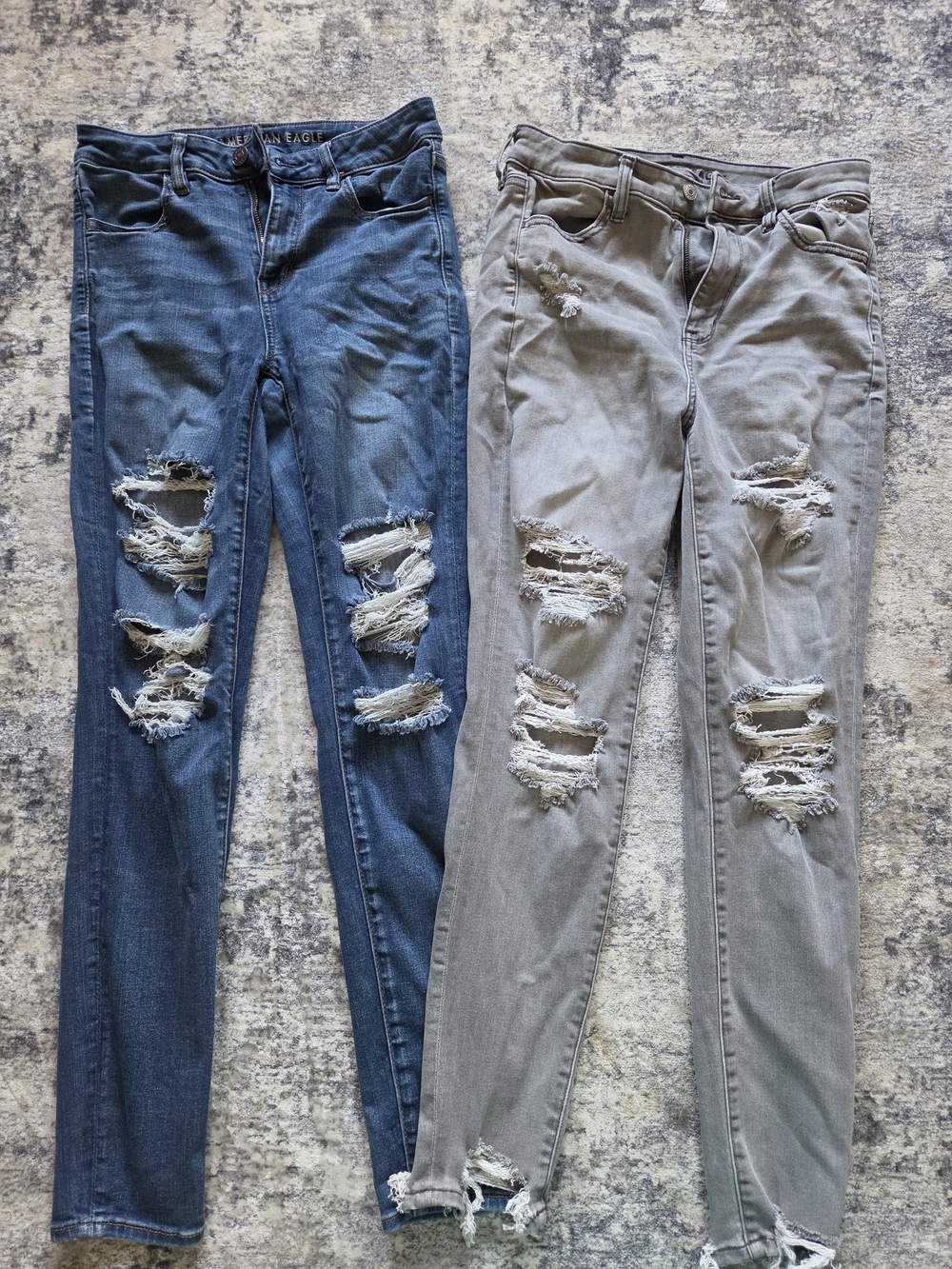 American Eagle Outfitters Women's Ripped Skinny Jeans — Blue and Gray